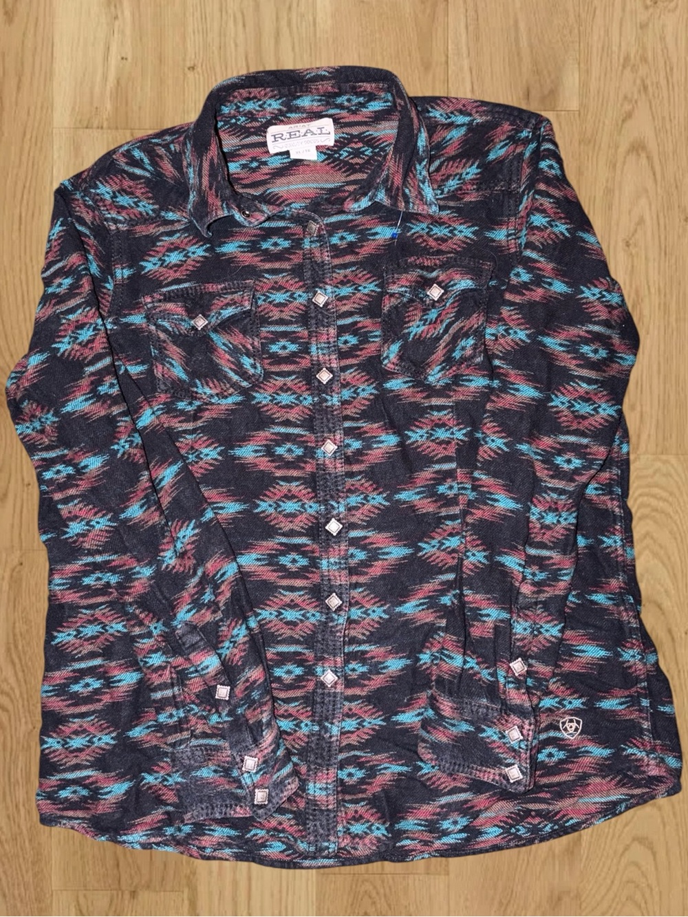 Ariat 100% Cotton REAL Womens XL Western Shirt Southwestern Aztec Pearl Snap